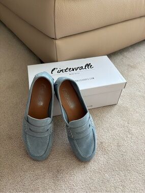 L'INTERVALLE Women’s Light Blue Suede Penny Loafers